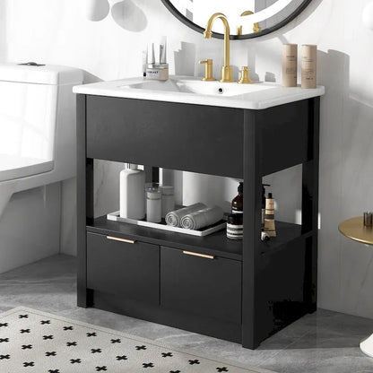 Bathroom Cabinet with Open Storage Shelf and Two Drawers