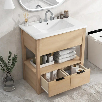 Bathroom Cabinet with Open Storage Shelf and Two Drawers