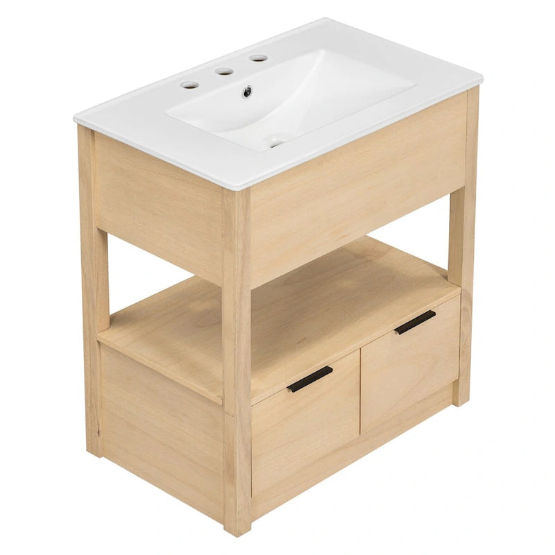 Bathroom Cabinet with Open Storage Shelf and Two Drawers