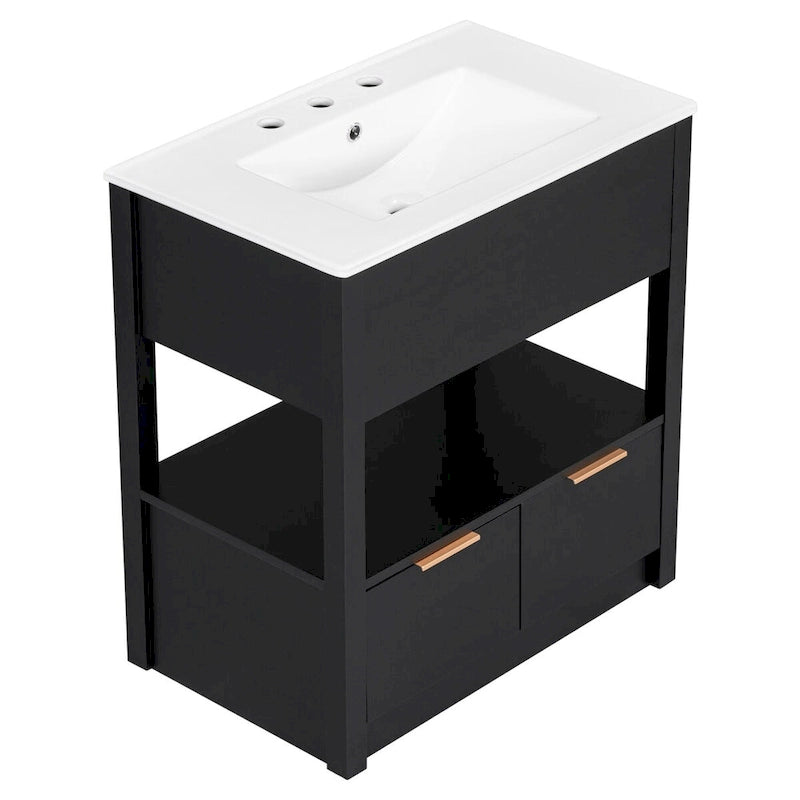 Bathroom Cabinet with Open Storage Shelf and Two Drawers