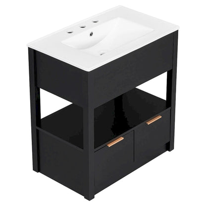 Bathroom Cabinet with Open Storage Shelf and Two Drawers