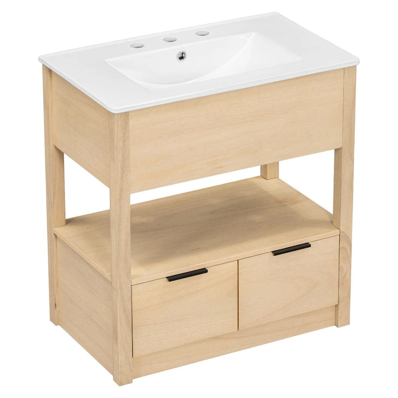 Bathroom Cabinet with Open Storage Shelf and Two Drawers