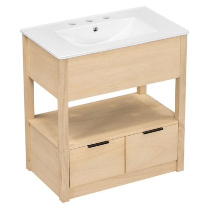 Bathroom Cabinet with Open Storage Shelf and Two Drawers