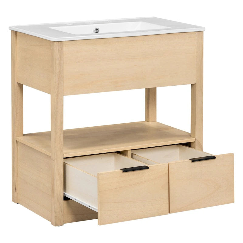 Bathroom Cabinet with Open Storage Shelf and Two Drawers
