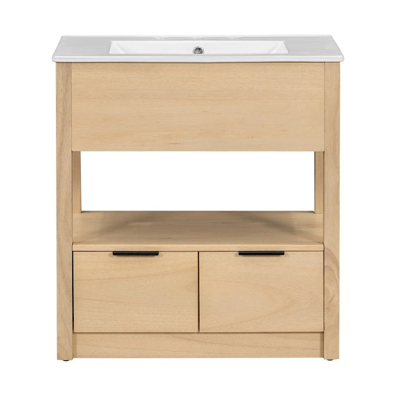 Bathroom Cabinet with Open Storage Shelf and Two Drawers