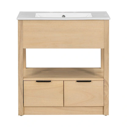 Bathroom Cabinet with Open Storage Shelf and Two Drawers