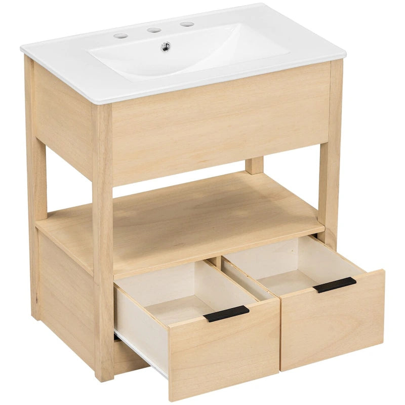 Bathroom Cabinet with Open Storage Shelf and Two Drawers