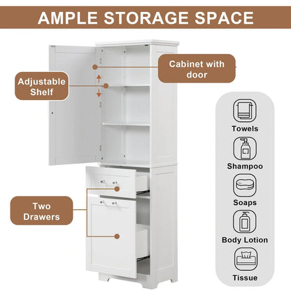 Freestanding Storage Cabinet with Drawers and Adjustable Shelf