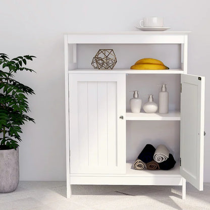 White Bathroom standing storage cabinet with double shutter doors
