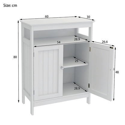 White Bathroom standing storage cabinet with double shutter doors