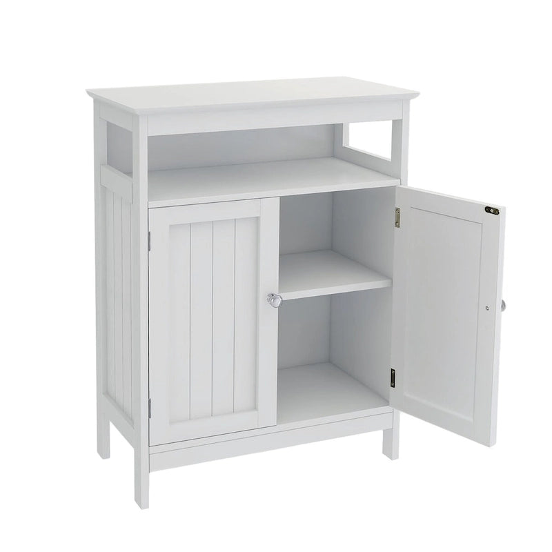 White Bathroom standing storage cabinet with double shutter doors