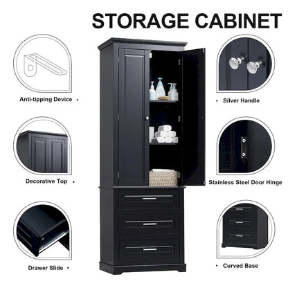 Tall Storage Cabinet with Three Drawers for Bathroom/Office