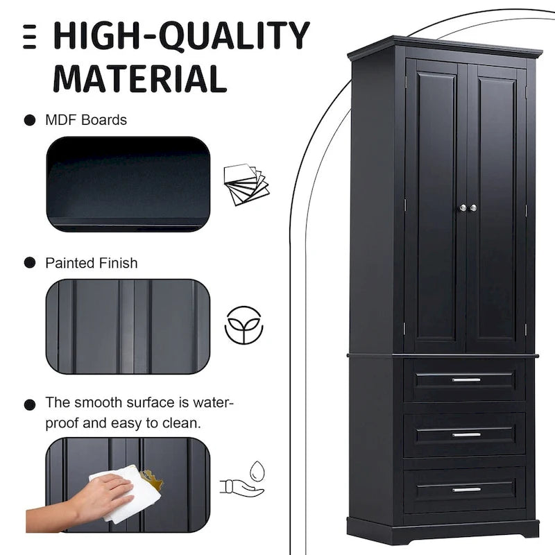 Tall Storage Cabinet with Three Drawers for Bathroom/Office