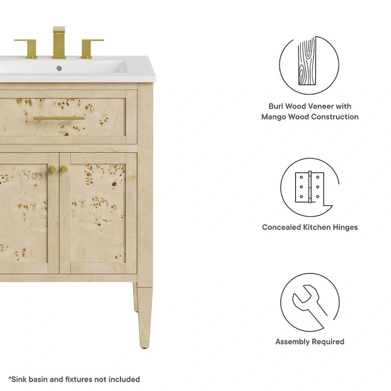 Elysian 24 Wood Bathroom Vanity Cabinet (Sink Basin Not Included)