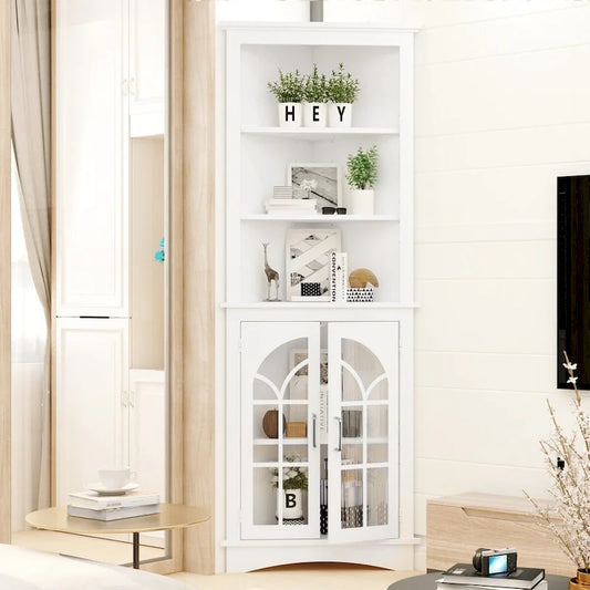 5-Tier Freestanding Corner Storage Cabinet with Adjustable Shelves