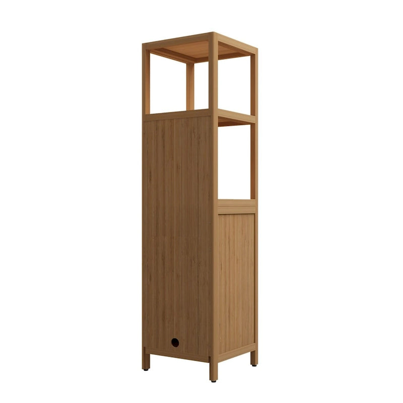 15 Narrow Bathroom Floor Cabinet, Bamboo Wood Linen Cabinet with 1 Door and Open Storage Shelves - Natural
