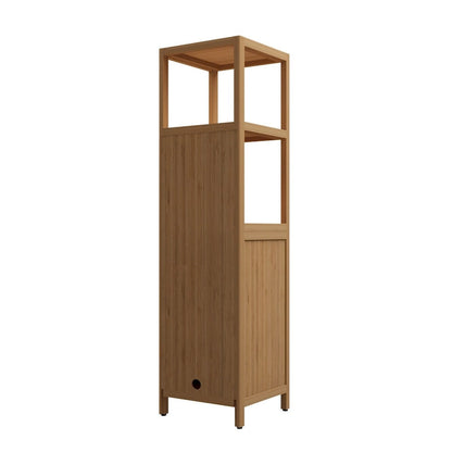 15 Narrow Bathroom Floor Cabinet, Bamboo Wood Linen Cabinet with 1 Door and Open Storage Shelves - Natural