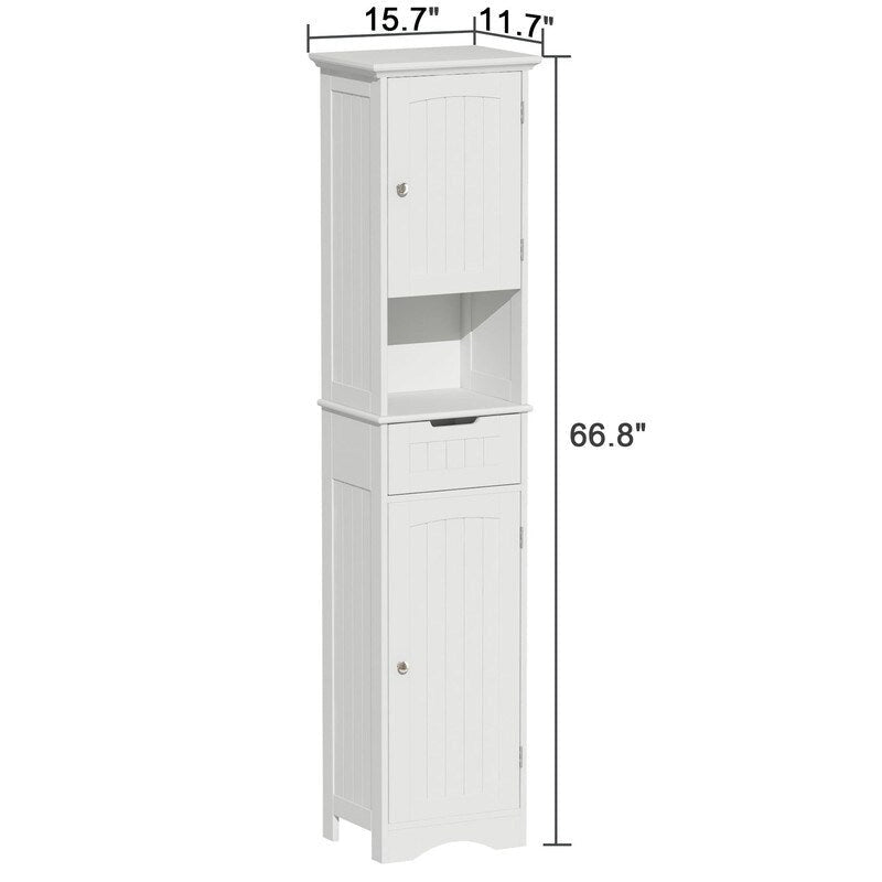 67 Tall Bathroom Storage Cabinet Freestanding with Adjustable Shelves - 11.7D x 15.7W x 66.8H