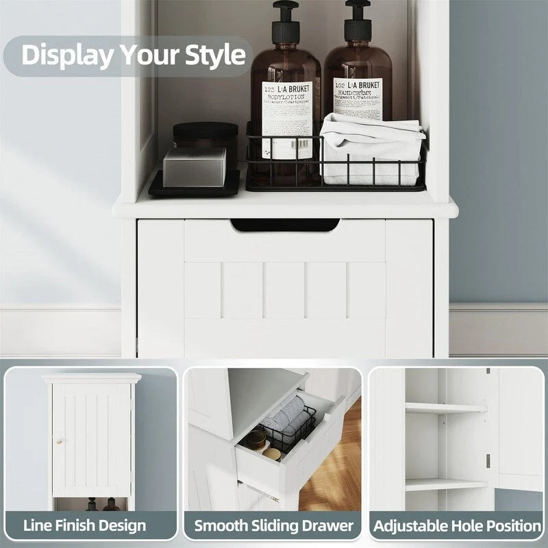 67 Tall Bathroom Storage Cabinet Freestanding with Adjustable Shelves - 11.7D x 15.7W x 66.8H