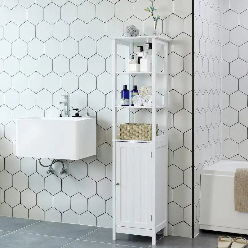 Floor Cabinet with 3-Tier Shelf - 12.6D x 15.7W x 63H