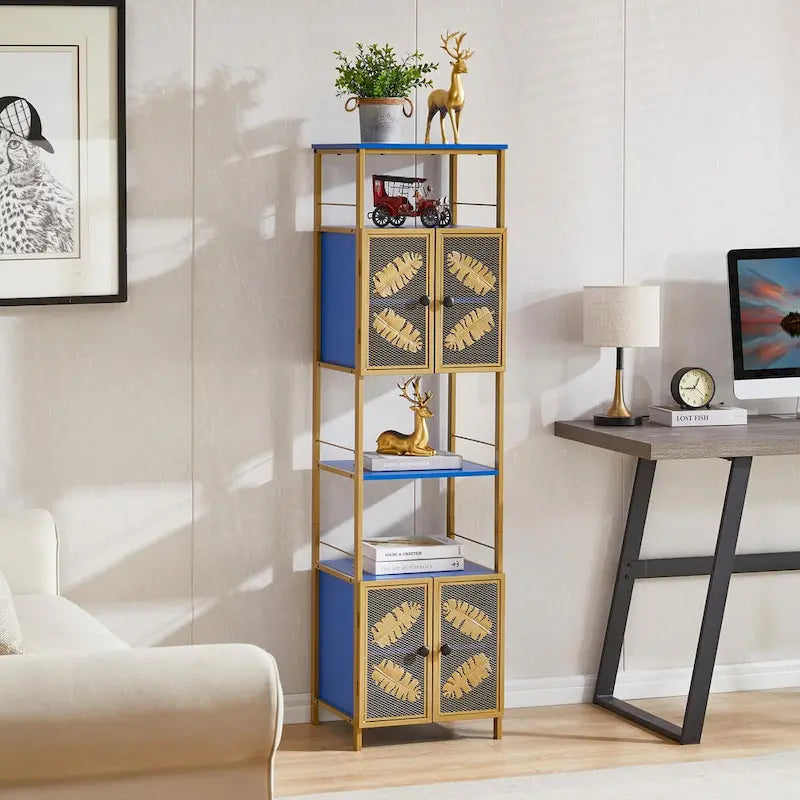 Tall Large Freestanding Storage Cabinet with Open Compartments and 2 Cabinets with Doors