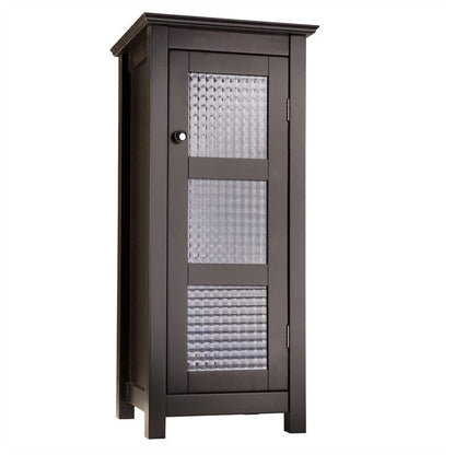 Home Wooden Bathroom Cabinet Floor & Glass Door Brown - 13D x 13.5W x 30.5H