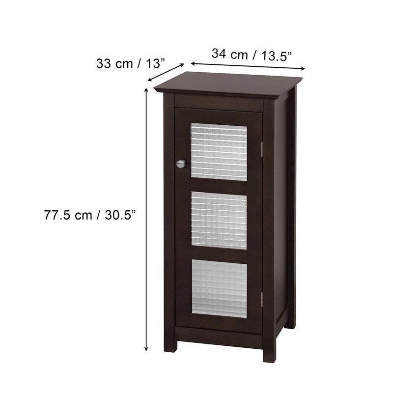 Home Wooden Bathroom Cabinet Floor & Glass Door Brown - 13D x 13.5W x 30.5H