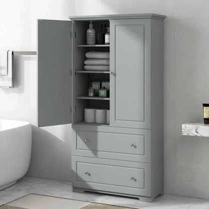 Tall Bathroom Storage Cabinet, Freestanding Storage Cabinet with Two Drawers and Adjustable Shelf