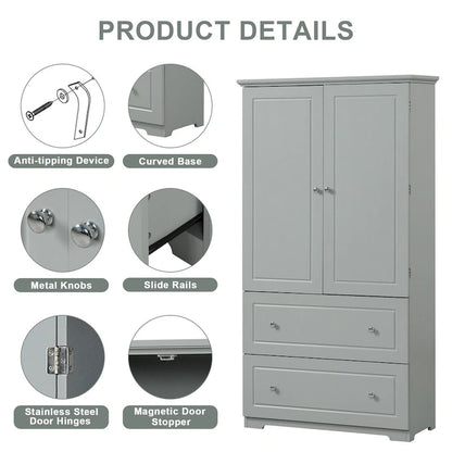Tall Bathroom Storage Cabinet, Freestanding Storage Cabinet with Two Drawers and Adjustable Shelf