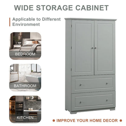 Tall Bathroom Storage Cabinet, Freestanding Storage Cabinet with Two Drawers and Adjustable Shelf