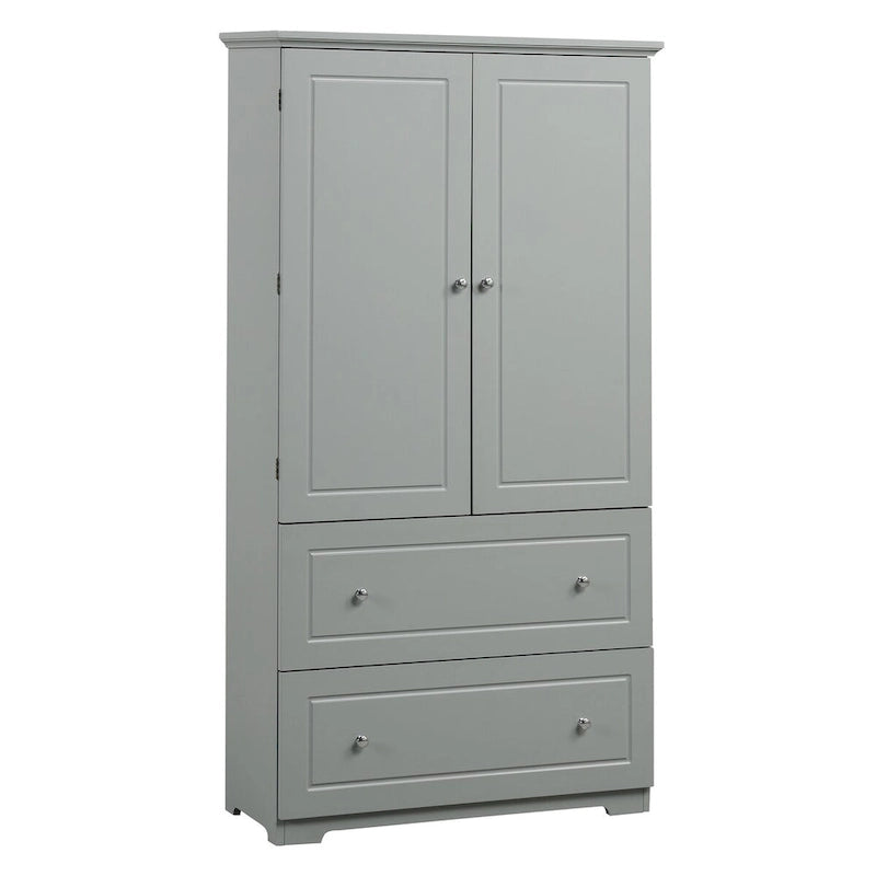 Tall Bathroom Storage Cabinet, Freestanding Storage Cabinet with Two Drawers and Adjustable Shelf
