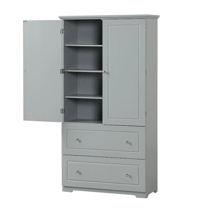 Tall Bathroom Storage Cabinet, Freestanding Storage Cabinet with Two Drawers and Adjustable Shelf