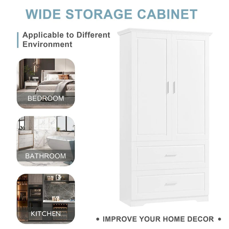 Tall Bathroom Storage Cabinet, Freestanding Storage Cabinet with Two Drawers and Adjustable Shelf