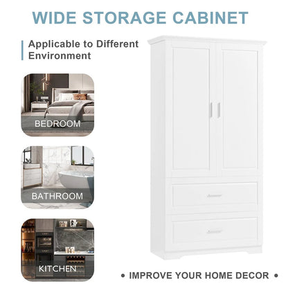 Tall Bathroom Storage Cabinet, Freestanding Storage Cabinet with Two Drawers and Adjustable Shelf