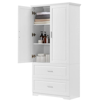 Tall Bathroom Storage Cabinet, Freestanding Storage Cabinet with Two Drawers and Adjustable Shelf