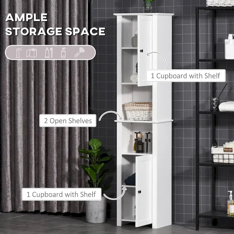 Tall Freestanding Linen Tower with Adjustable Shelf and Cabinets