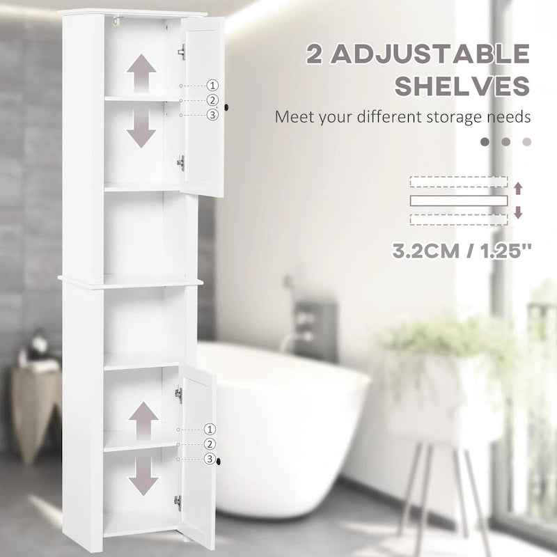 Tall Freestanding Linen Tower with Adjustable Shelf and Cabinets