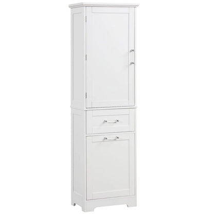 Tall Bathroom Storage Cabinet with Two Different Size Drawers and Adjustable Shelf Freestanding Storage Cabinet