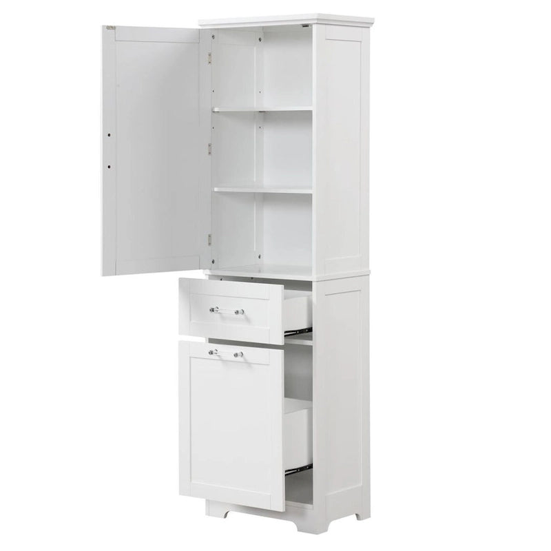 Tall Bathroom Storage Cabinet with Two Different Size Drawers and Adjustable Shelf Freestanding Storage Cabinet