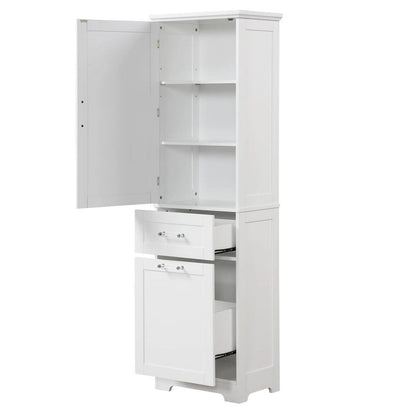 Tall Bathroom Storage Cabinet with Two Different Size Drawers and Adjustable Shelf Freestanding Storage Cabinet