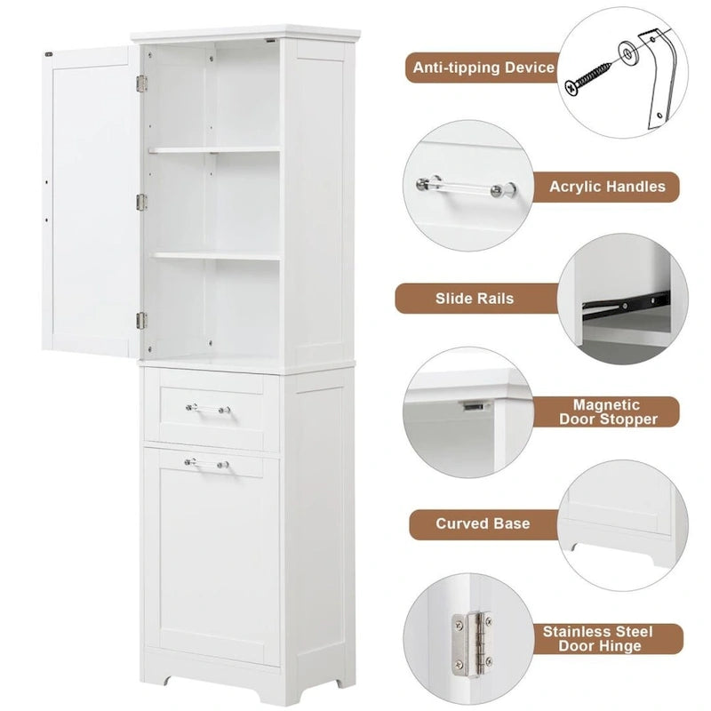 Tall Bathroom Storage Cabinet with Two Different Size Drawers and Adjustable Shelf Freestanding Storage Cabinet