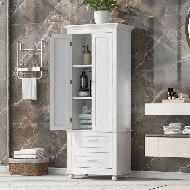Tall Bathroom Storage Cabinet with Two Drawers and Two Doors