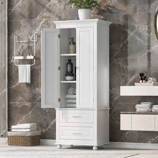 Tall Bathroom Storage Cabinet with Two Drawers and Two Doors