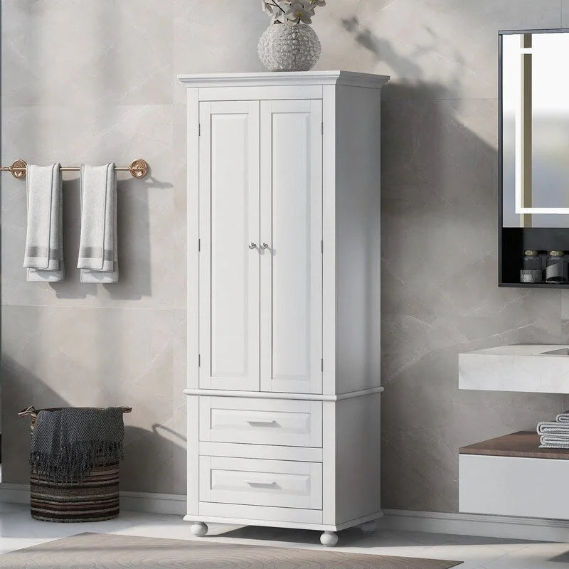 Tall Bathroom Storage Cabinet with Two Drawers and Two Doors