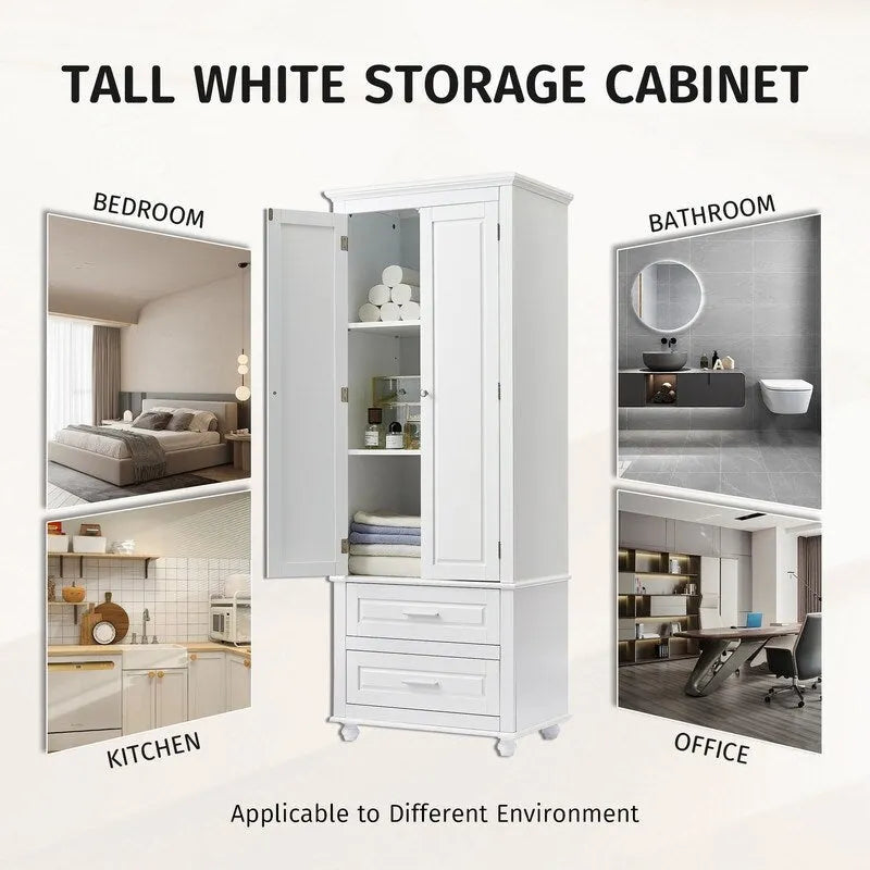 Tall Bathroom Storage Cabinet with Two Drawers and Two Doors