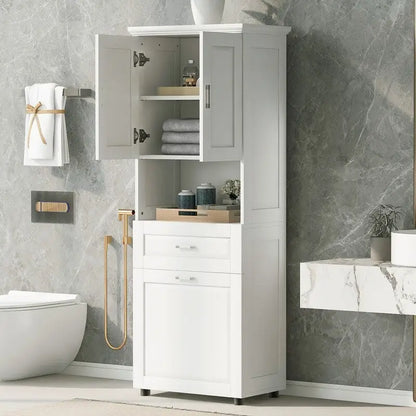 Tall Bathroom Cabinet with Tilt-Out Laundry Hamper and Storage Cabinet