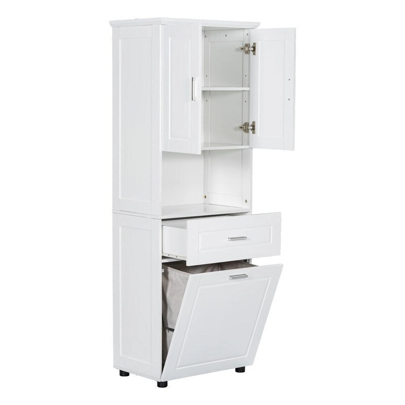 Tall Bathroom Cabinet with Tilt-Out Laundry Hamper and Storage Cabinet