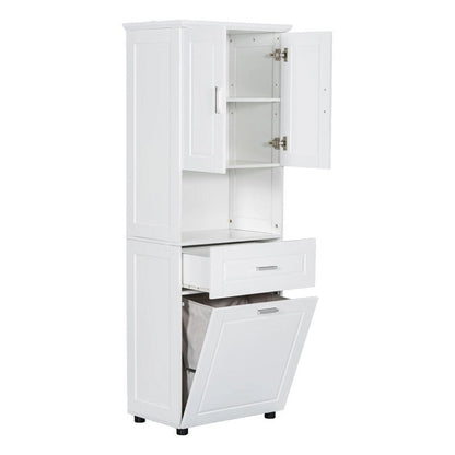 Tall Bathroom Cabinet with Tilt-Out Laundry Hamper and Storage Cabinet