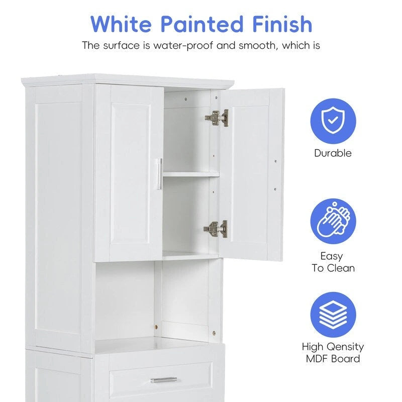 Tall Bathroom Cabinet with Tilt-Out Laundry Hamper and Storage Cabinet