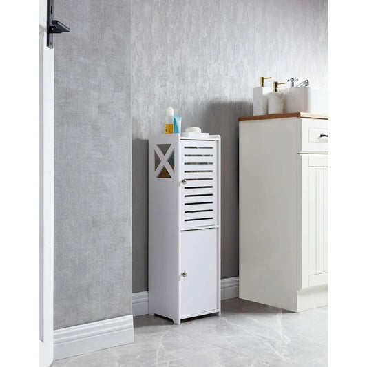 Bathroom Floor Storage Cabinet, White